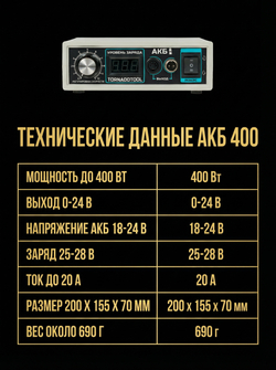Блок питания аккумуляторный Tornadotool АКБ 400