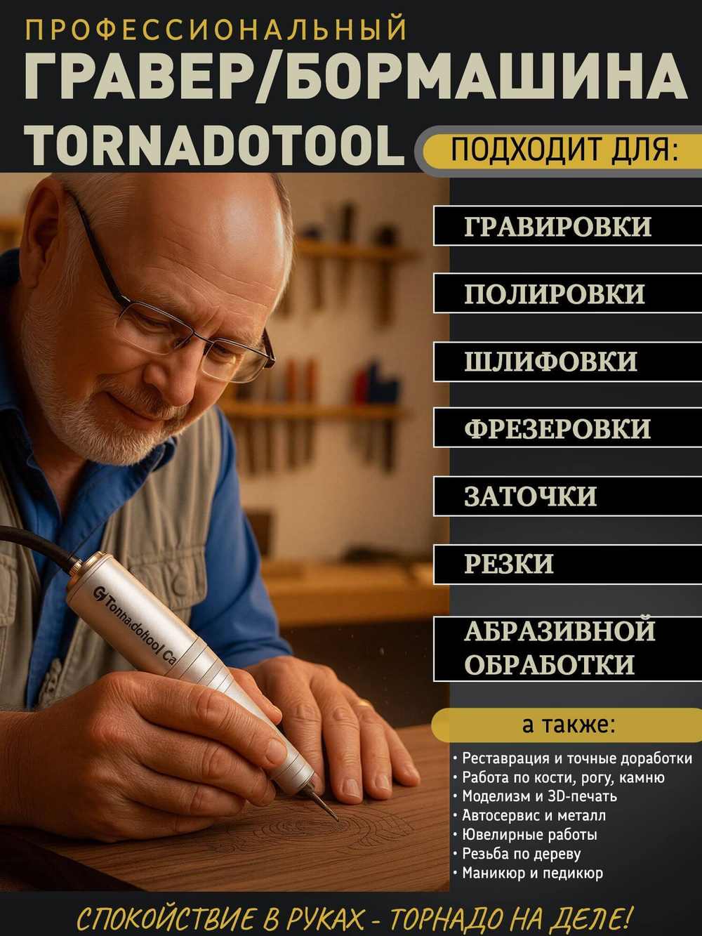 Гравер и прямошлифовальная бормашина 480W, Tornadotool, Б9/480И в кейсе IP67